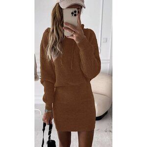 Pretty Garden Carmel Dress Sweater Women’s Size Medium Knit Body Con Hooded Knit